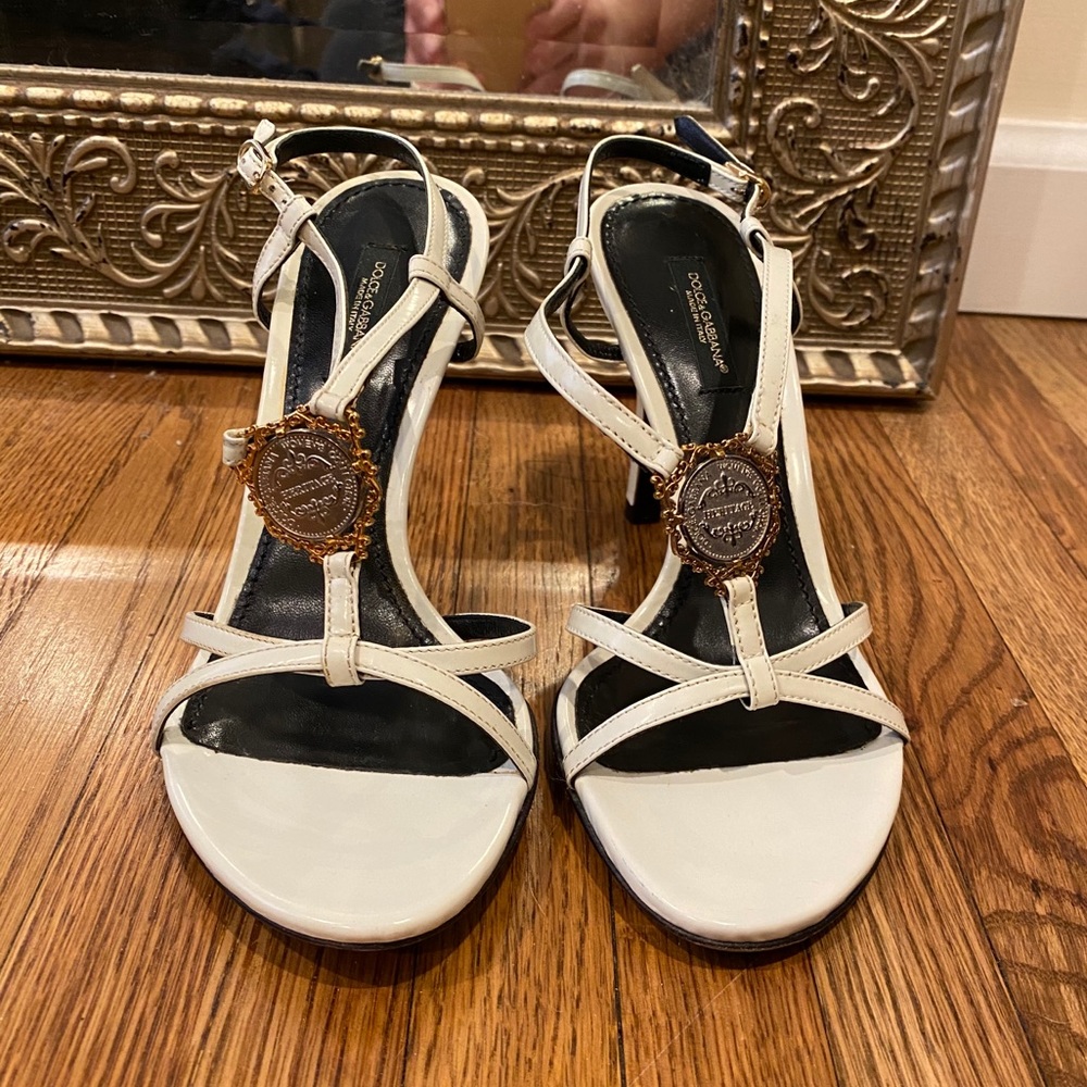 Dolce & Gabbana white straps heels